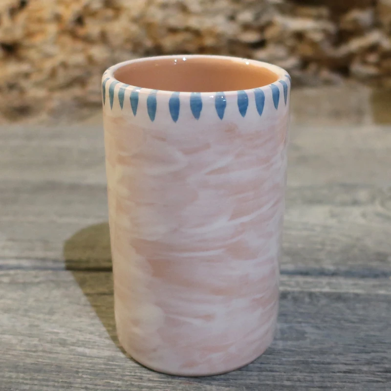 bicchiere porta spazzolini in ceramica dipinto a mano blu, hand-painted toothbrush holders in ceramic blue