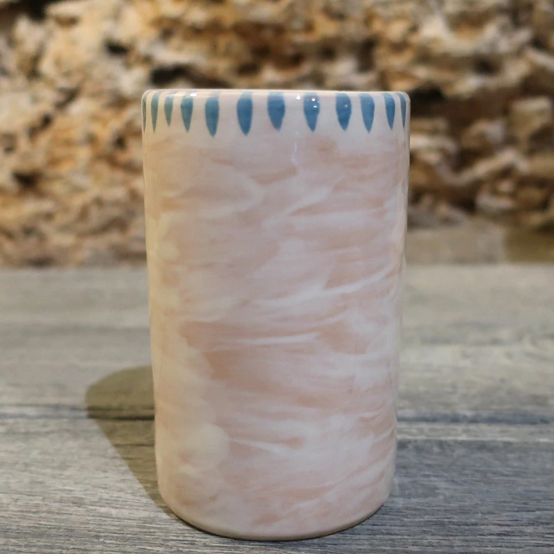 bicchiere porta spazzolini in ceramica dipinto a mano blu, handmade ceramic toothbrush holder blue