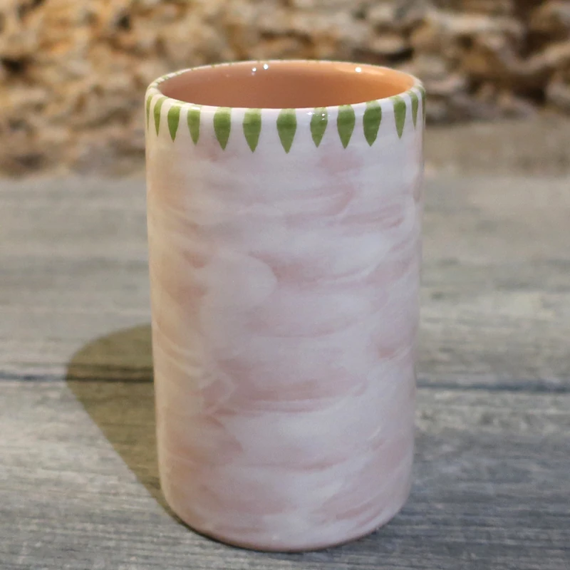 bicchiere porta spazzolini in ceramica dipinto a mano verde, hand-painted toothbrush holders in ceramic green