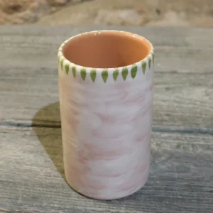 bicchiere porta spazzolini in ceramica dipinto a mano verde, handmade ceramic toothbrush holder green