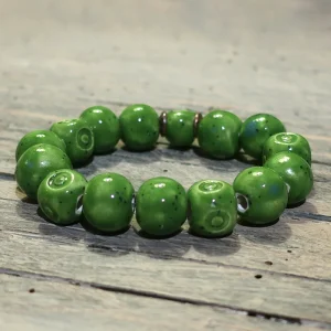bracciale verde con perle in ceramica fatte a mano ceramiche artistiche toscana, green ceramic bracelet tuscany bijoux