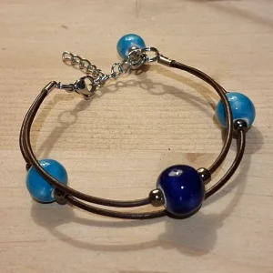 braccialetto celeste e blu in ceramica gioielli ceramica toscana, blue ceramic bracelet tuscany