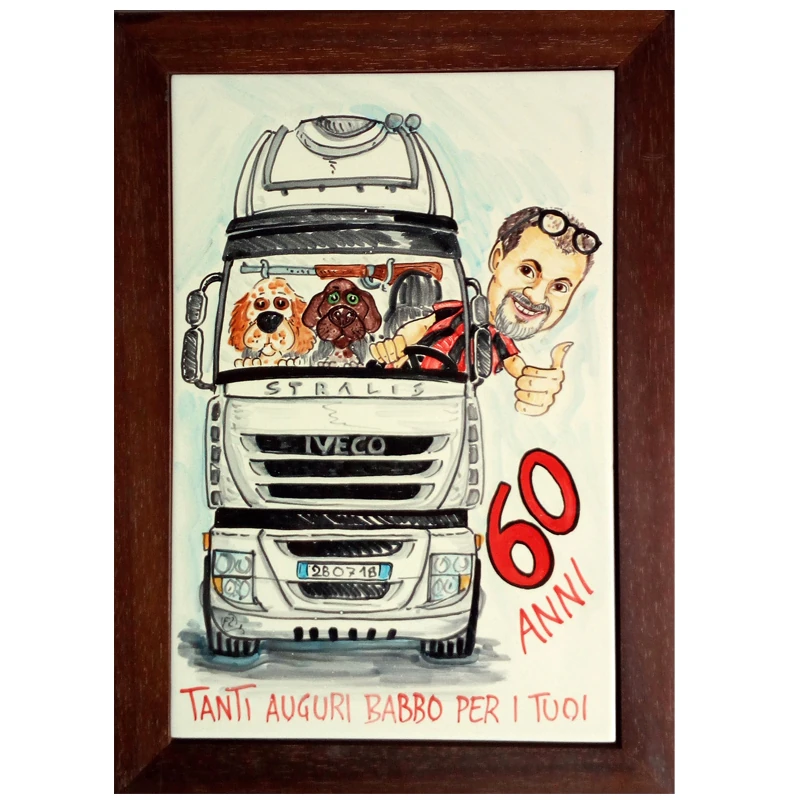 caricatura ceramica regalo personalizzato compleanno babbo, ceramic caricature personalized dad birthday gift