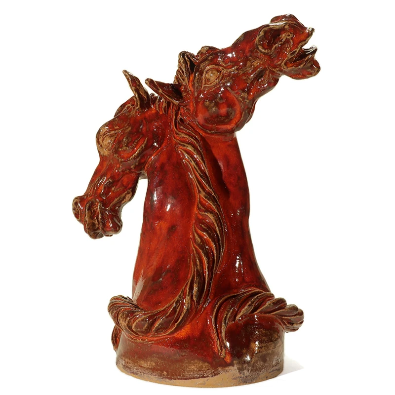 cavalli rossi in ceramica scultura, red horses in pottery sculpture