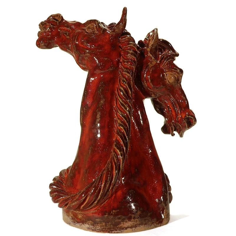 cavalli scultura pezzo unico arte ceramica, horses sculpture one of a kind ceramic art