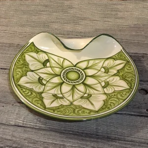 centrotavola ceramica verde dipinto a mano artigianato toscana, green centerpiece made in tuscany