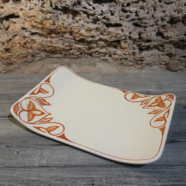 centrotavola rettangolare in ceramica dipinto a mano, burnt sienna squared tray handmade in ceramic