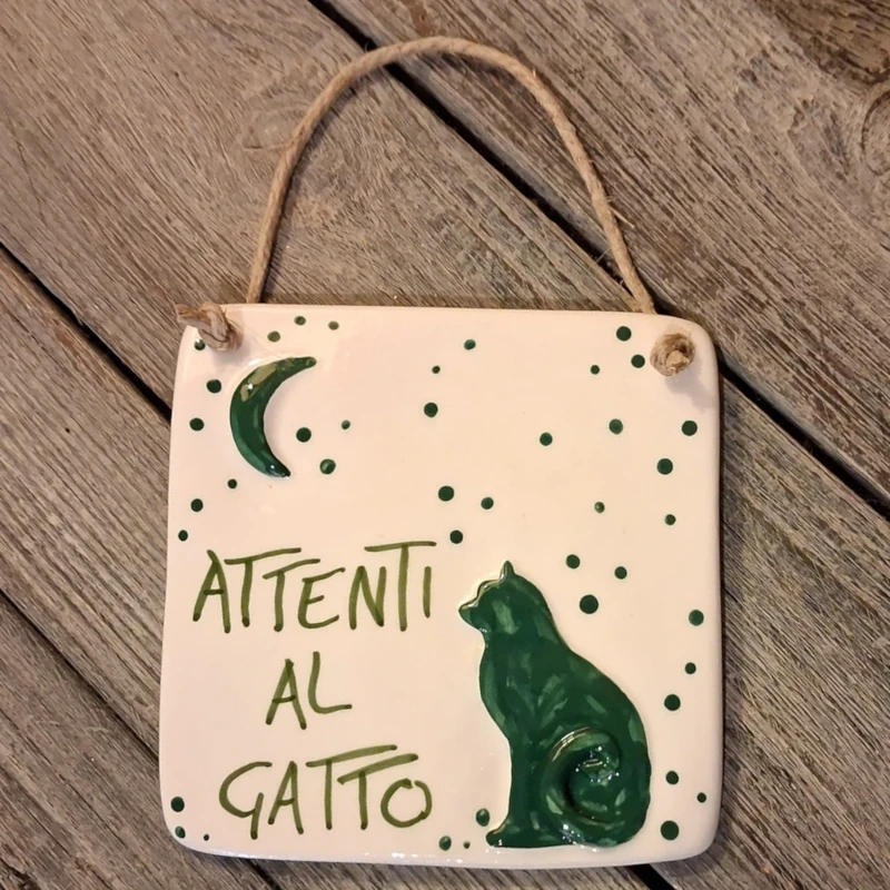 ceramica con gatto e luna personalizzabile, customizable plate in ceramic with cat