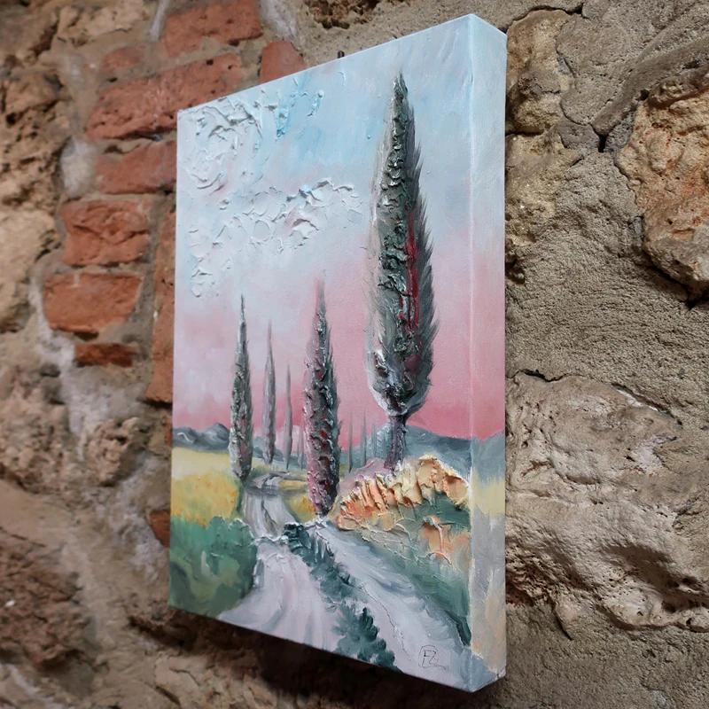 cipressi toscana olio su tela sarteano, cypress tuscany oil on canvas