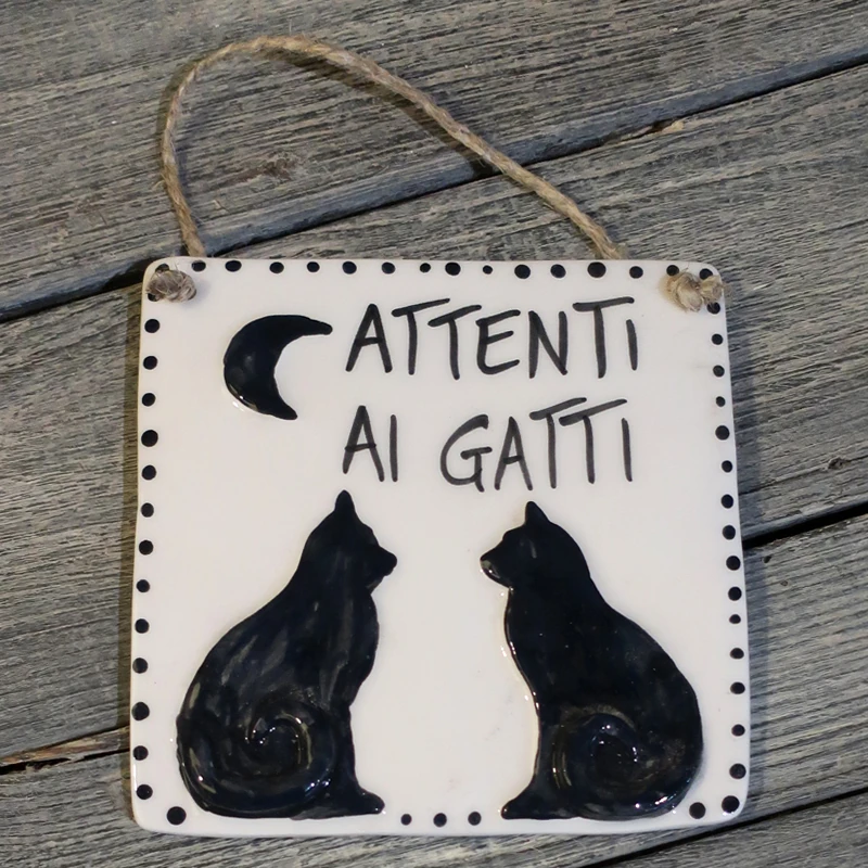 gatti neri targhetta con nomi, black cats customized ceramic plate