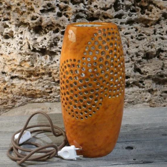 Table lamp in ceramic with perforated pattern handmade in tuscany, one of a kind