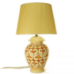 lampada da tavolo ceramica dipinta a mano arancio terra di siena, table lamp in ceramic handpainted orange burnt sienna decoration