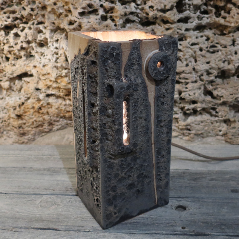 lampada in gres marrone artigianato artistico toscana, stoneware brown table lamp made in tuscany