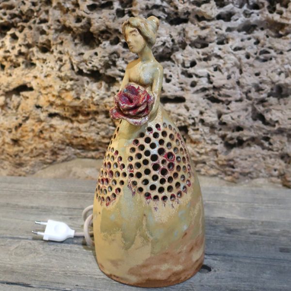 lampada scultura donna arte ceramica toscana, table lamp sculpture woman tuscany ceramic art