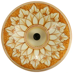 lampadario ceramica arancio dipinto a mano, ochre pendant lamp in ceramic handmade in tuscany