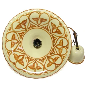 lampadario in ceramica ocra dipinto a mano, ochre pendant lamp in ceramic made in tuscany