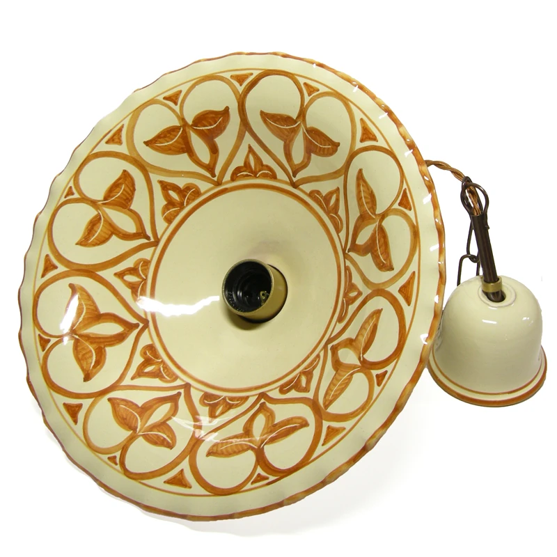 lampadario in ceramica terra di siena dipinto a mano, ochre pendant lamp in ceramic made in italy