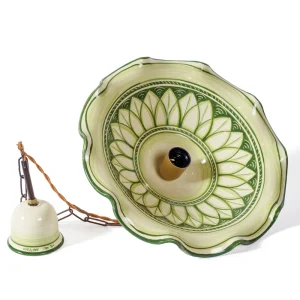 lampadario in ceramica verde dipinto a mano, green pendant lamp in ceramic handmade in tuscany