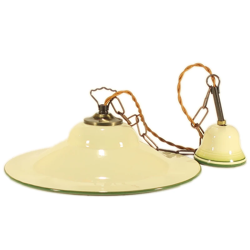 lampadario in ceramica verde dipinto a mano, green pendant lamp in ceramic made in tuscany