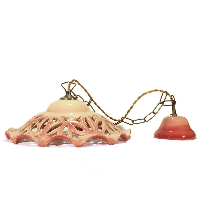 lampadario intagliato ceramica toscana artigianato, carved pendant lamp in ceramic made in tuscany