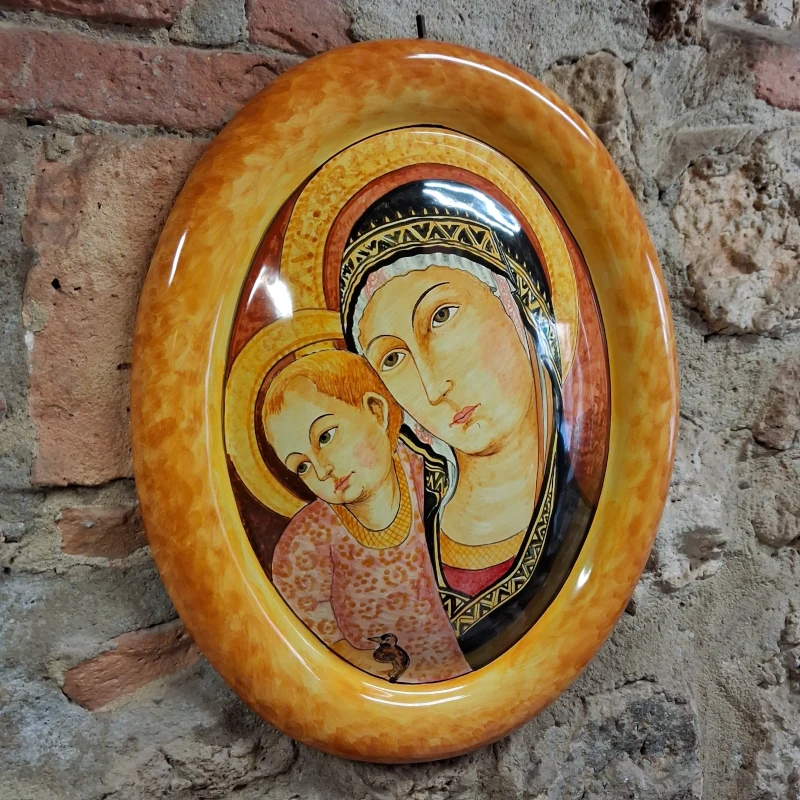 madonna del pilastro dipinta a mano ceramica toscana, handpainted madonna in pottery