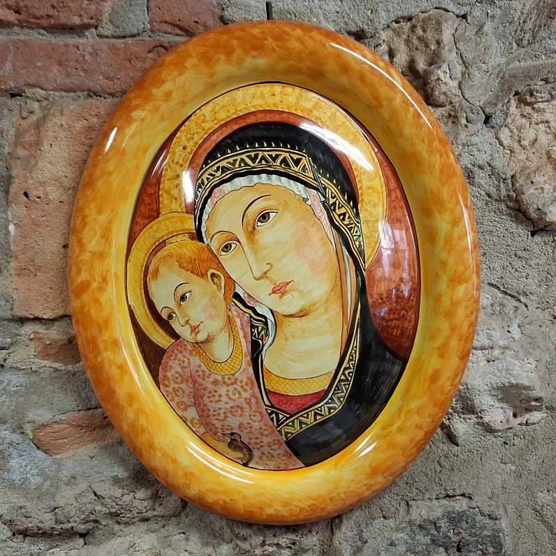 madonna del pilastro su ovale in ceramica dipinta a mano, handpainted madonna in pottery