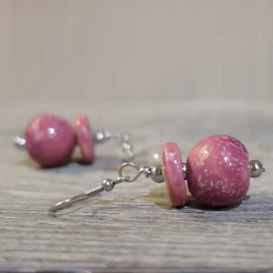 orecchini artigianato toscana color vino, ceramic earrings handmade in tuscany wine color