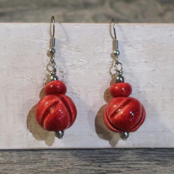 orecchini rossi ceramica artigianato toscana, red earrings handmade in ceramic tuscany