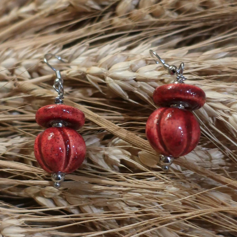 orecchini rossi ceramica toscana, red earrings made in tuscany