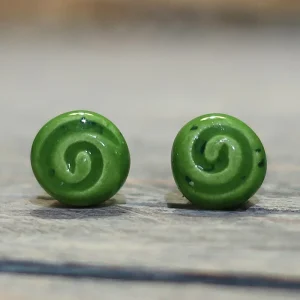 orecchini verdi in ceramica con spirale, ceramic earrings with spirals