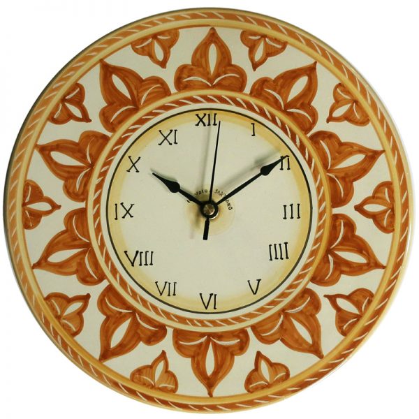 orologio artigianato ceramica da parete dipinto a mano colori terra di siena, handpainted clock in ceramic made in tuscany
