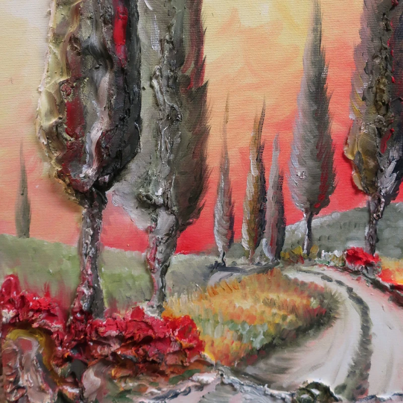 paesaggio al tramonto quadro olio su tela toscana, sunset landscape oil painting on canvas made in tuscany