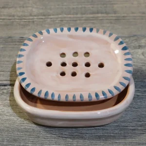 portasapone 2 pezzi con fori blu ceramica artigianale bagno, ceramic soap dish handcrafted in ceramic