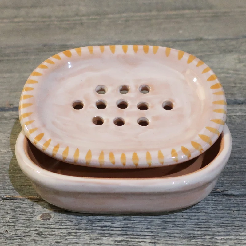 portasapone 2 pezzi con fori ceramica artigianale bagno, ceramic soap dish handcrafted in ceramic