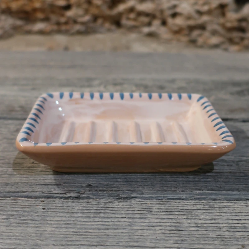 portasapone blu vaschetta rettangolare ceramica toscana fatto a mano, hand painted blue ceramic soap dish made in tuscany
