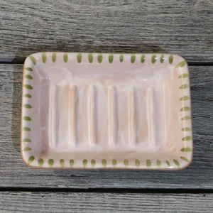 portasapone in ceramica bianco e verde dipinto a mano su base terracotta,hand painted ceramic soap dish white and green