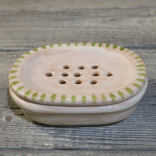 portasapone ovale in ceramica 2 pezzi verde fatto a mano, soap dish handcrafted ceramic made in italy