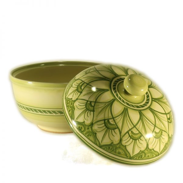 scatola in ceramica biscottiera verde dipinta a mano, handpainted cookie jar in ceramic green color