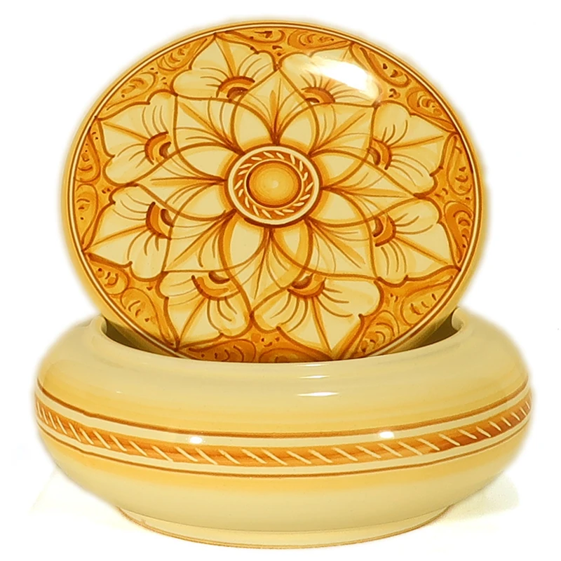 scatola rotonda in ceramica dipinta a mano, ceramic box handpainted
