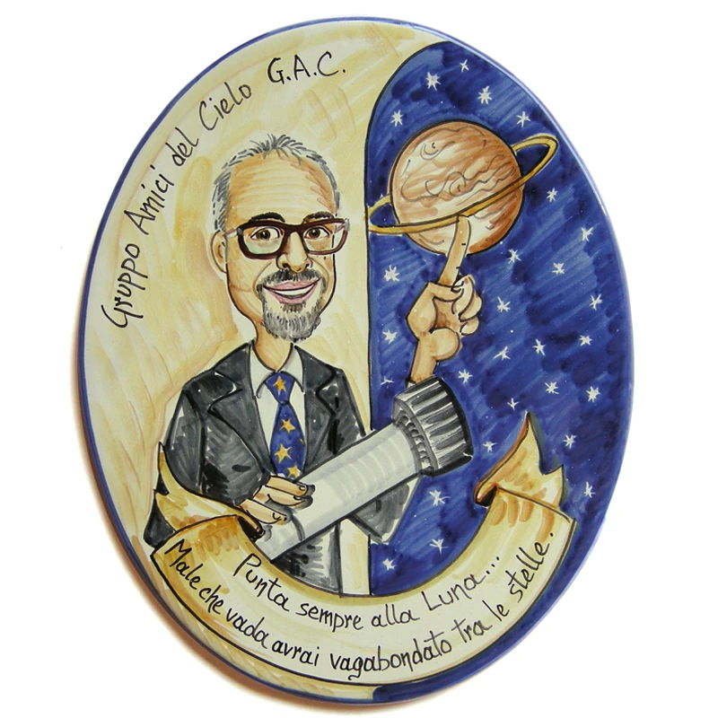 targa ceramica mestiere astronomo umoristico caricatura regalo, ceramic tile hand painted caricature cartoon style for astronomer