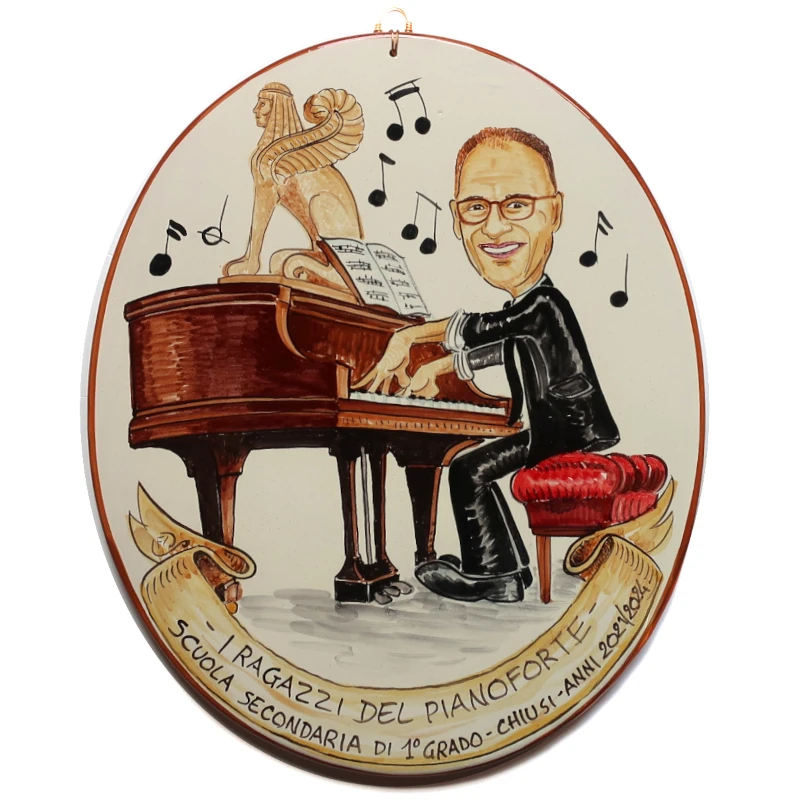 targa ceramica regalo personalizzato per musicista dipinta a mano, hand painted ceramic tile caricature in comics style