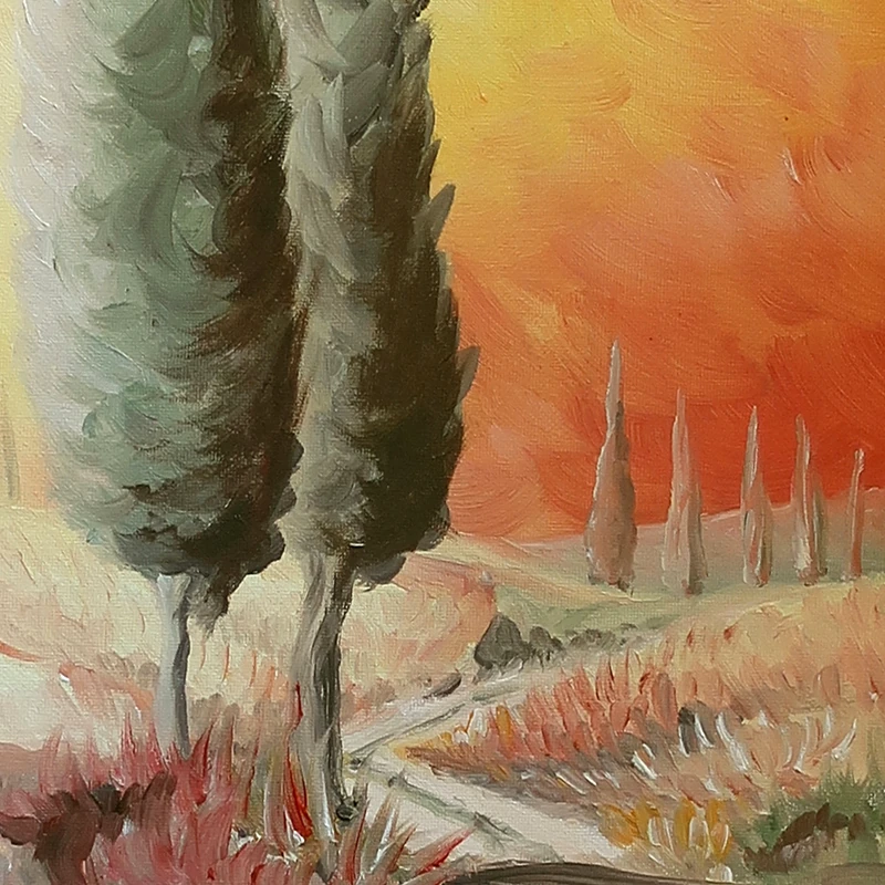 tela dipinta ad olio Toscana paesaggio con cipressi, painting oil on canvas Tuscany landscape with cypress
