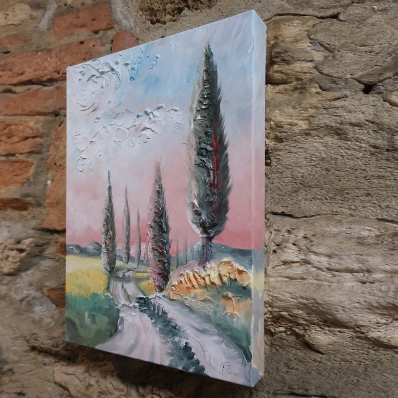 tela dipinta ad olio paesaggio toscana, landscape painting oil on canvas